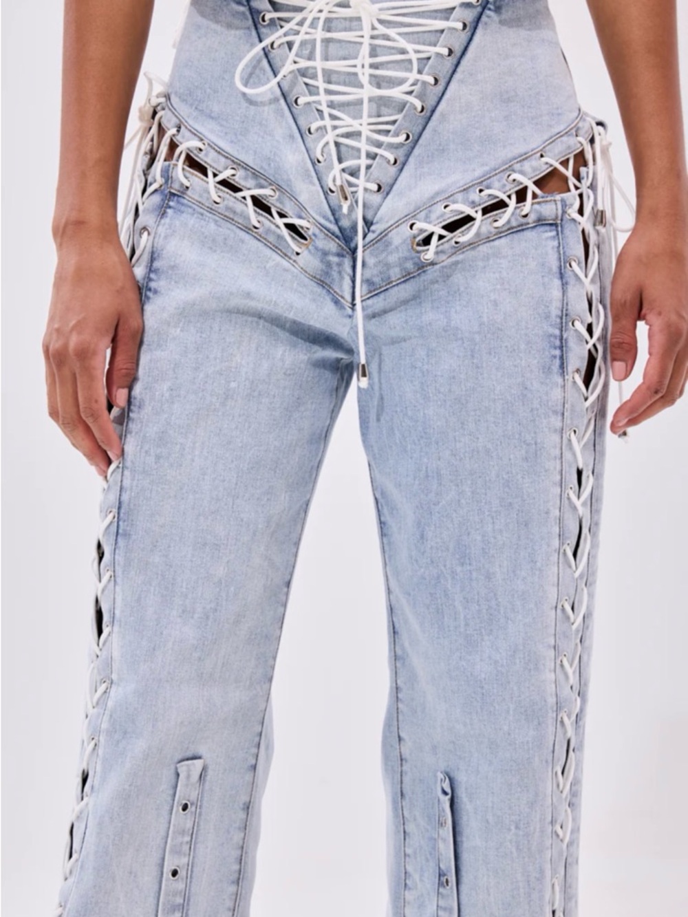 Feeling Blessed Lace Up Denim - Picture 2 of 4